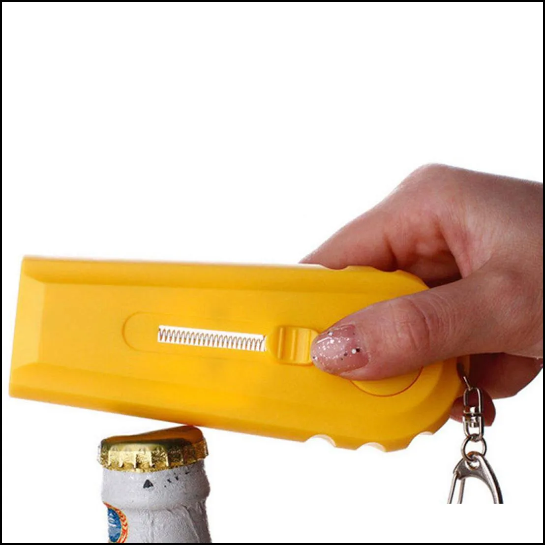 wholesale Cap Zappa Bottle Opening Creative Plastic Ejection Beer Bottle Opener Kitchen Tool with Handy Key Chain Party RRD6893