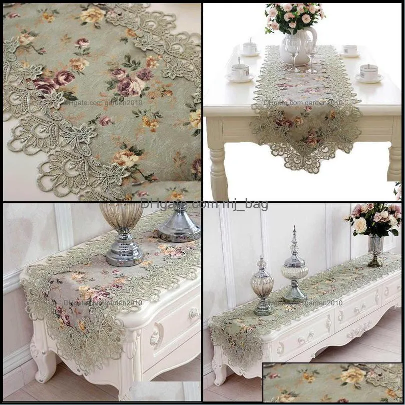 table runner cloths home textiles & garden flag flower embroidered green top elegant europe lace pastoral print decoration runners