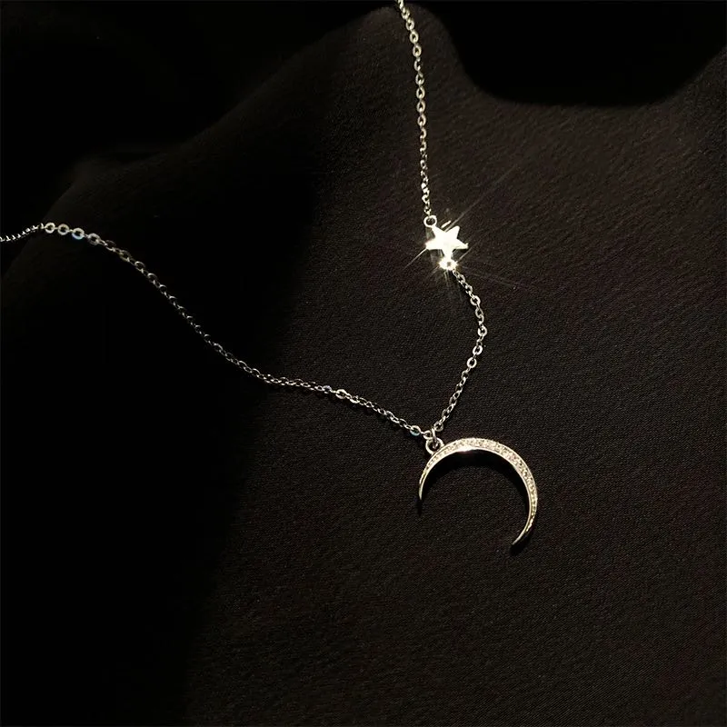 925 sterling silver moon pendant necklace woman simple clavicle chain shiny zircon collar gift for girls exquisite jewelry necklaces aliexpress