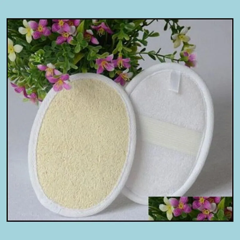 10x14.5cm natural loofah pads oval shaped exfoliating loofah with white terry cloth remove the dead skin spa loofah sponge