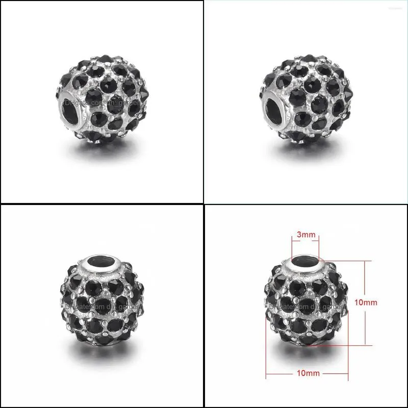 see pic Stainless Steel Round Bead Black Zircon 3mm Spacer Beads Metal Charms Accessories DIY Bracelet Jewelry Makingsee pic see picsee pic
