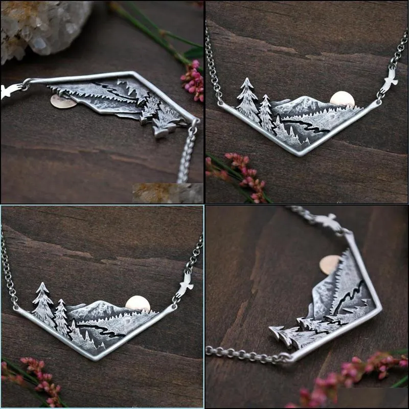 3D Mountain Range River Valley Sunset Pendant Necklace Mountains Jewelry Gift For Nature Adventure Outdoor Lovers
