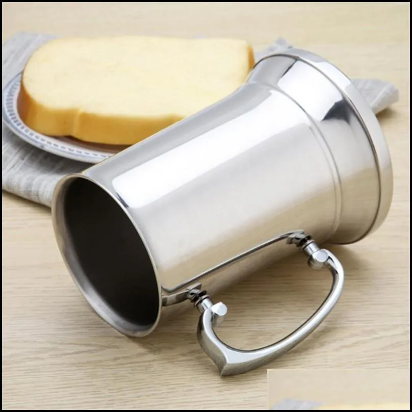 16oz Double Wall Stainless Steel Tankard Double Wall Beer Mug Cocktail Breakfast Tea Milk Mugs With Handgrip Coffee Cup Bar Tools Drinkware Tool