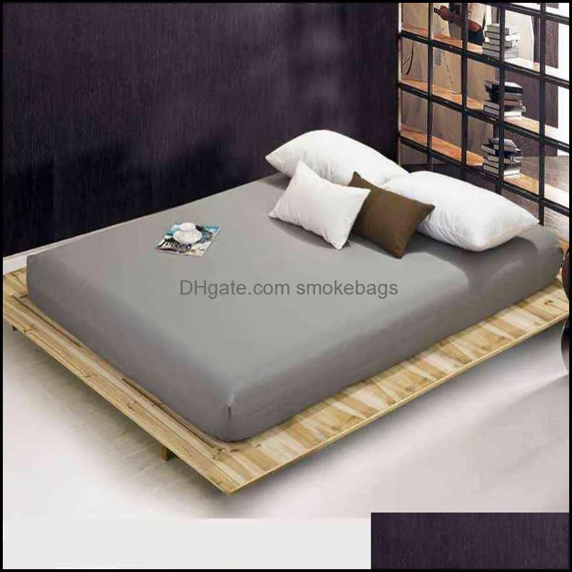 Solid Bed Sheet Fitted With Elastic Band Plain ding King Queen Size Mattress Cover sheet RussiaSize 160x200cm 211224