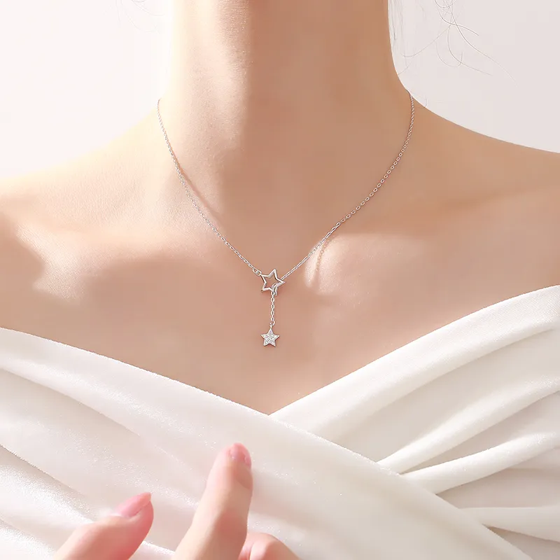 christmas gift 925 sterling silver cute shiny star choker drop charm necklaces charming woman wedding party birthday jewelry necklaces aliexpress