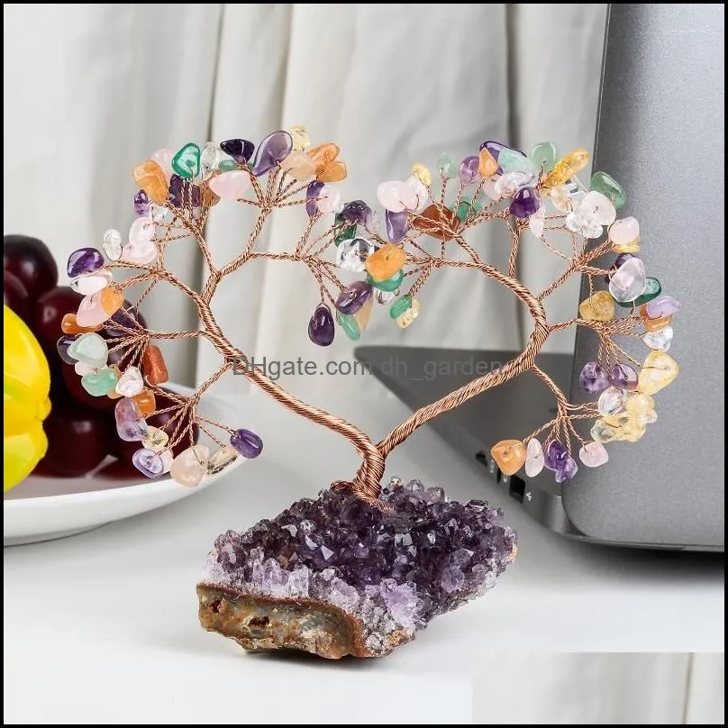 Jewelry Pouches TUMBEELLUWA Natural Crystal Money Tree Amethyst Cluster Base Heart Shaped Reiki Lucky Room Decor DIY Gift