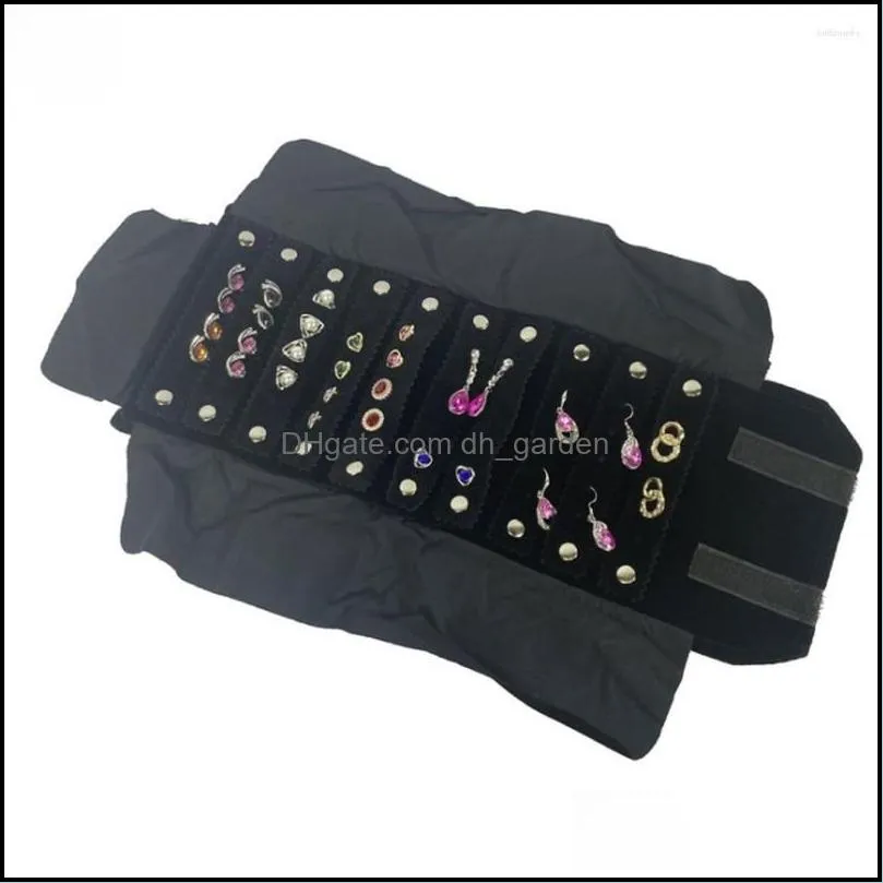 Jewelry Pouches Black Velvet Portable Mini Display Storage Pouch Foldable Earring Stud Ring Necklace Organizer Travel Roll