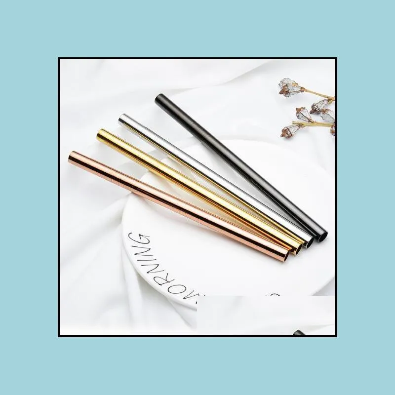 US STOCK !6*215mm 304 Stainless Steel Straw Bent And Straight Reusable Colorful Drinking Straws Metal Cleaner Brush Bar Drinking Tool