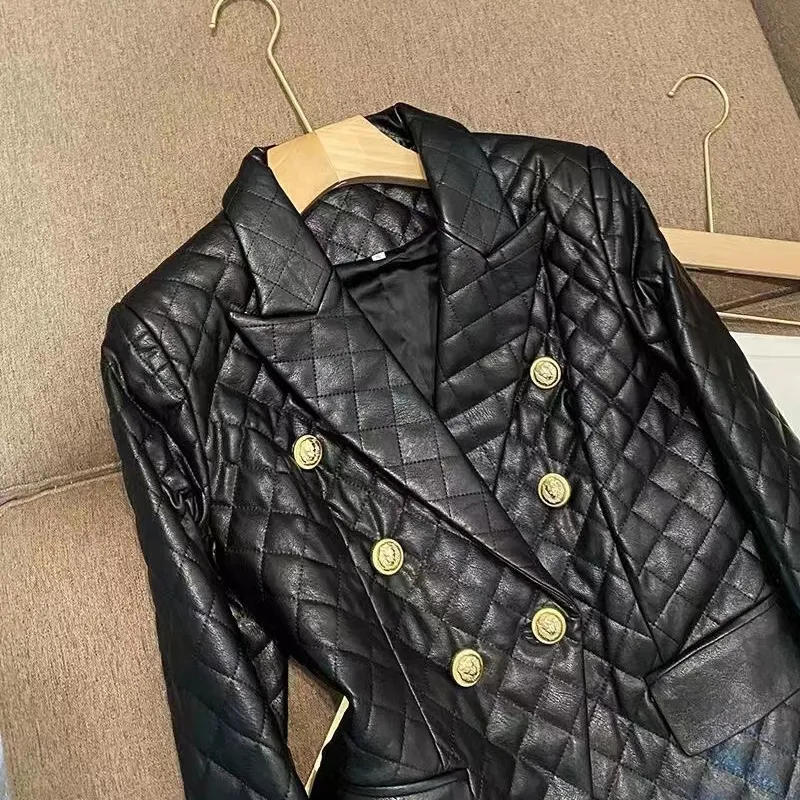 womens designer blazers Tide Brand Quality Retro Fashion designer leather Suit Jacket Double-Breasted Slim Plus Size Women's Clothing