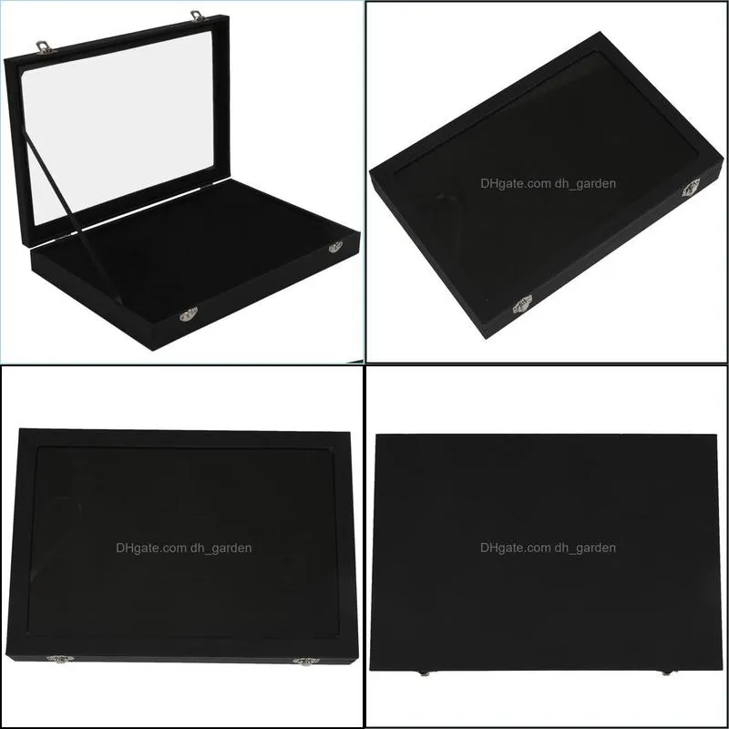 Jewelry Pouches Bags Glass Lid Black 100 Slot Earring Ring Jewellery Display Storage Box Tray Case Organizer HolderJewelry