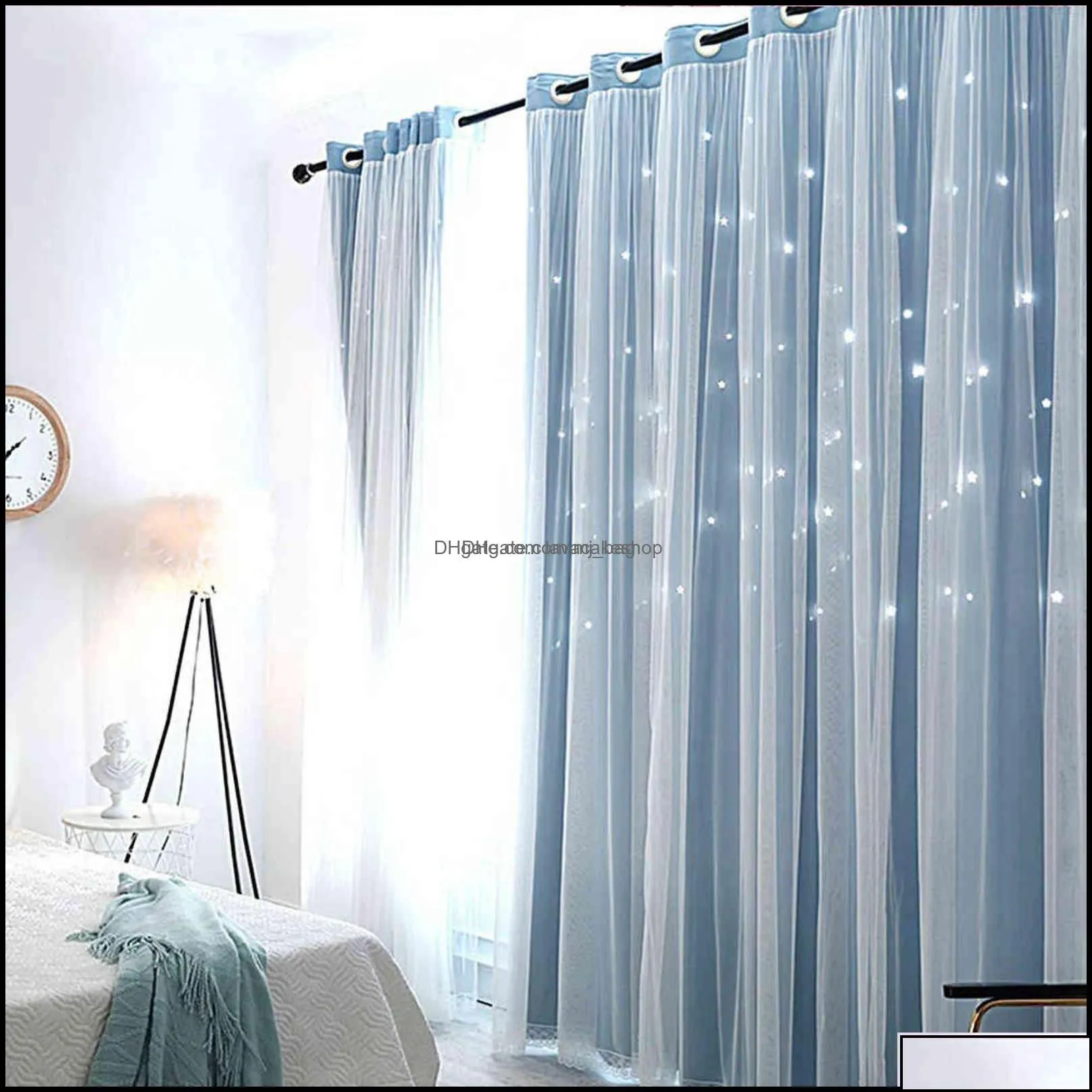 curtain window treatments home textiles garden hollow star thermal insated blackout curtains for living room bedroom blinds stitched