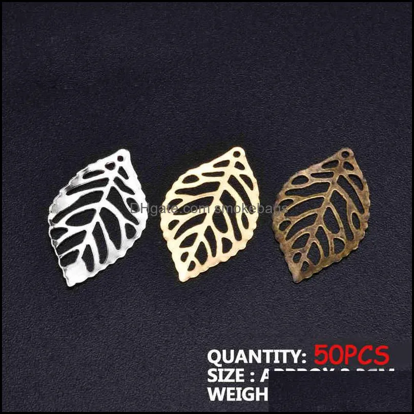 YWXINXI 50Pcs fashion simple leaf filigree metal handicraft jewelry, DIY handmade jewelry pendant costume decoration