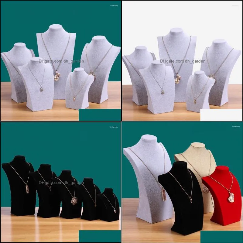 Jewelry Pouches Luxury Model Bust Show Exhibitor 5 Sizes Options Gray Velvet Display Necklace Pendants Mannequin Stand Organizer