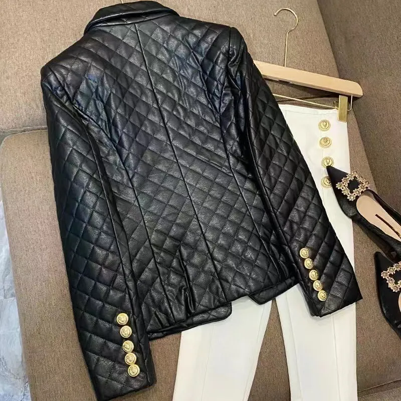 womens designer blazers Tide Brand Quality Retro Fashion designer leather Suit Jacket Double-Breasted Slim Plus Size Women's Clothing