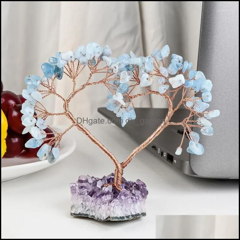 Jewelry Pouches TUMBEELLUWA Natural Crystal Money Tree Amethyst Cluster Base Heart Shaped Reiki Lucky Room Decor DIY Gift