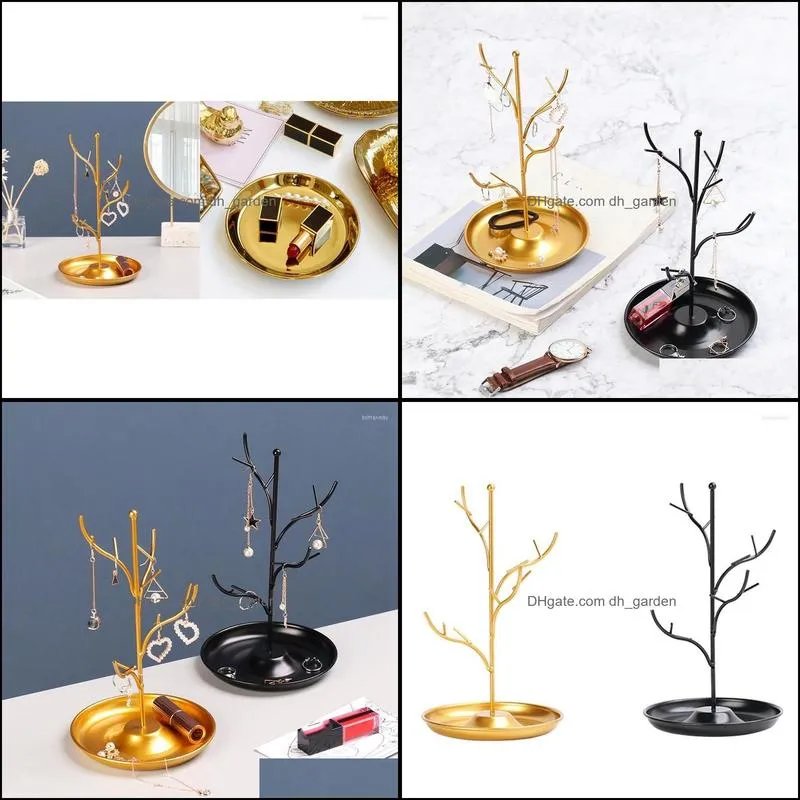 Jewelry Pouches 2 Pcs Display Stand Rack Tree Iron Necklace Earring Holder Bracelet Fashion Organizer Golden