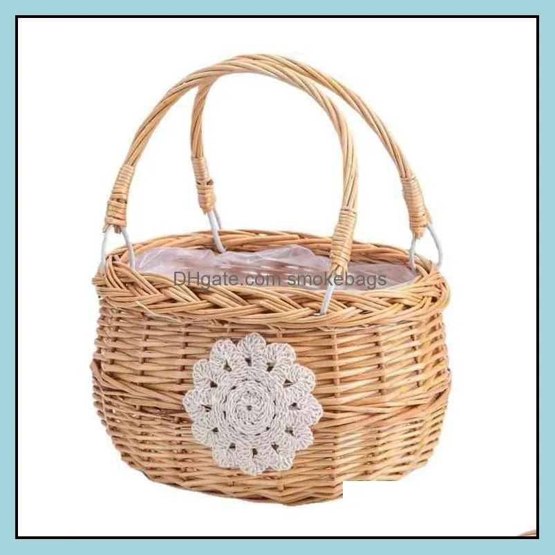 New net red portable willow flower handmade rattan straw tassel wedding gift Princs small basket