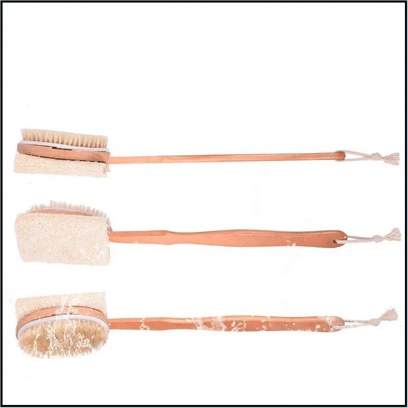 wood handle loofah body brush multi-function exfoliating dead skin dry brushing bath brush with boar bristles