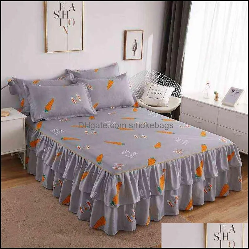 3pcs Bedspreads Double Bed Sheet Skirt 2 Seater Fitted Cover Linen Pillowcase Cotton Bedsheet Mattress Protector King Bedding 211224