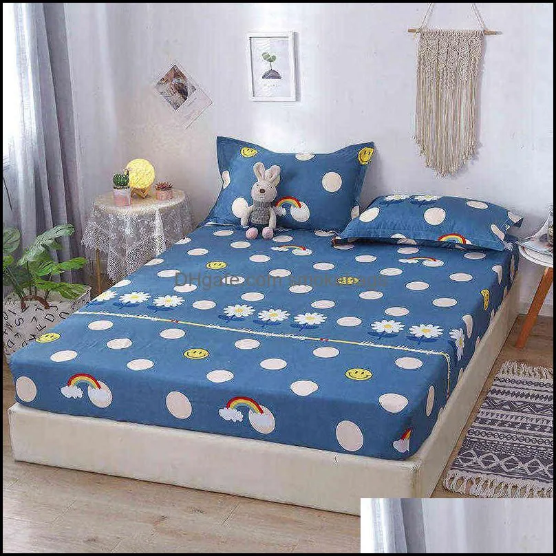 Bonenjoy 3 Pcs Bed Sheet Sets Queen Size Flower Printed King on Rubber Band sabanas de cama with Pillowcase 211224