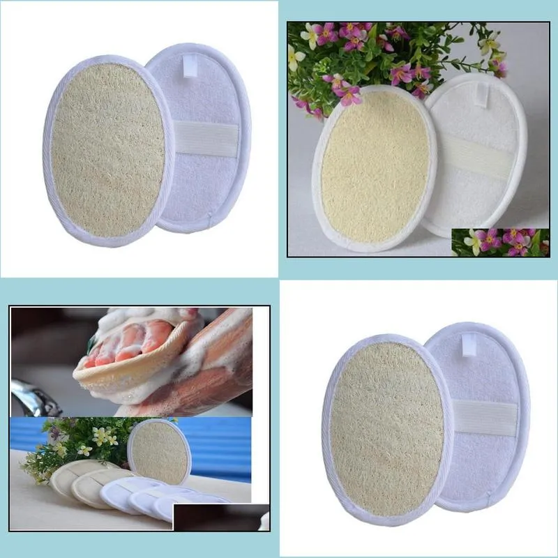 10x14.5cm natural loofah pads oval shaped exfoliating loofah with white terry cloth remove the dead skin spa loofah sponge