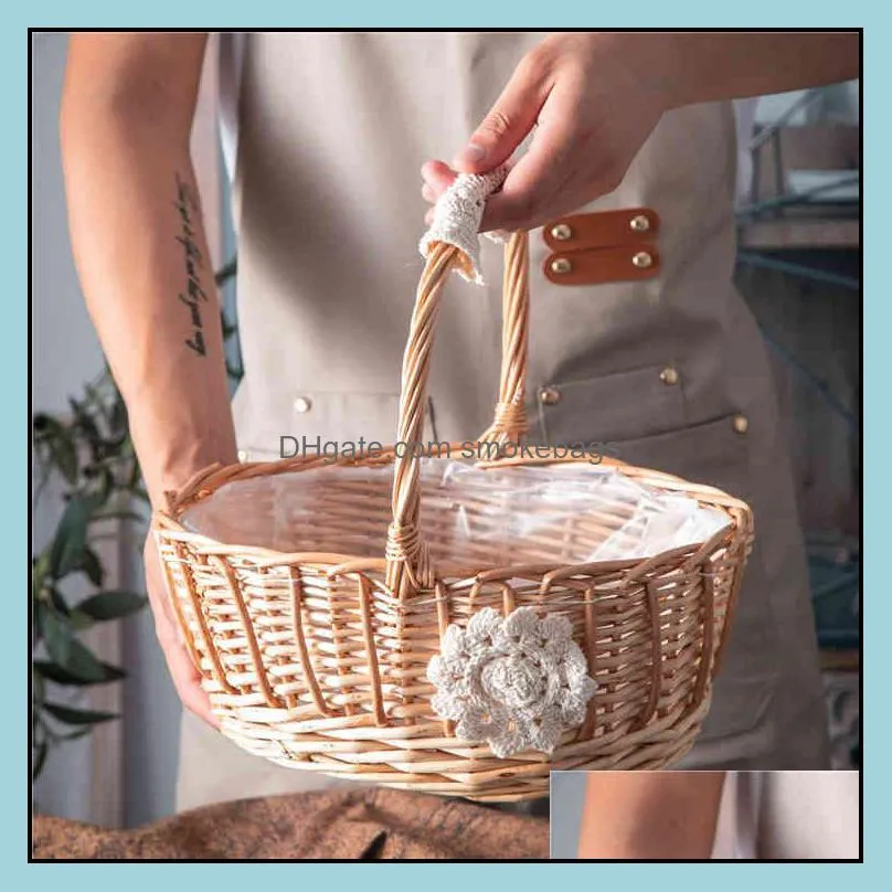 New net red portable willow flower handmade rattan straw tassel wedding gift Princs small basket