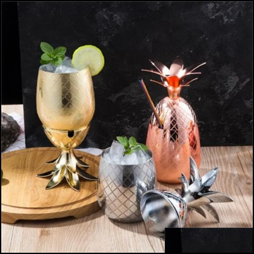 500ml Pineapple Cocktail Cup Moscow Mule Mugs Stainless Steel Wine Glass Cups Originality Metal Copper Cup Personality