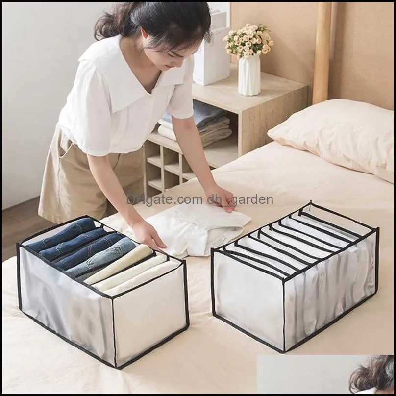 Jewelry Pouches Bags 3Pcs Wardrobe Clothes Organizer Foldable Visible Grid Storage Box With Multiple Layers For T-Shirts Jeans Brit22