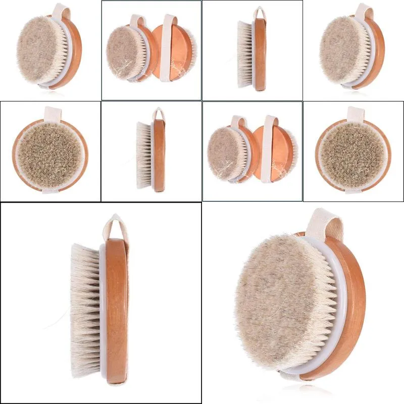 soft horsehair bath brush for women cellulite circulation spa massage brush shower brush with wood handle