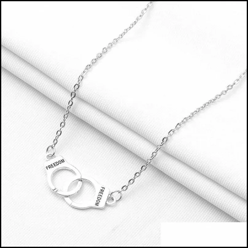 New Fashion Retro Silver Gold Handcuffs Pendant Necklace Bohemia Style Simple Couple Creative Jewelry For Women Men Holiday Gifts-Y