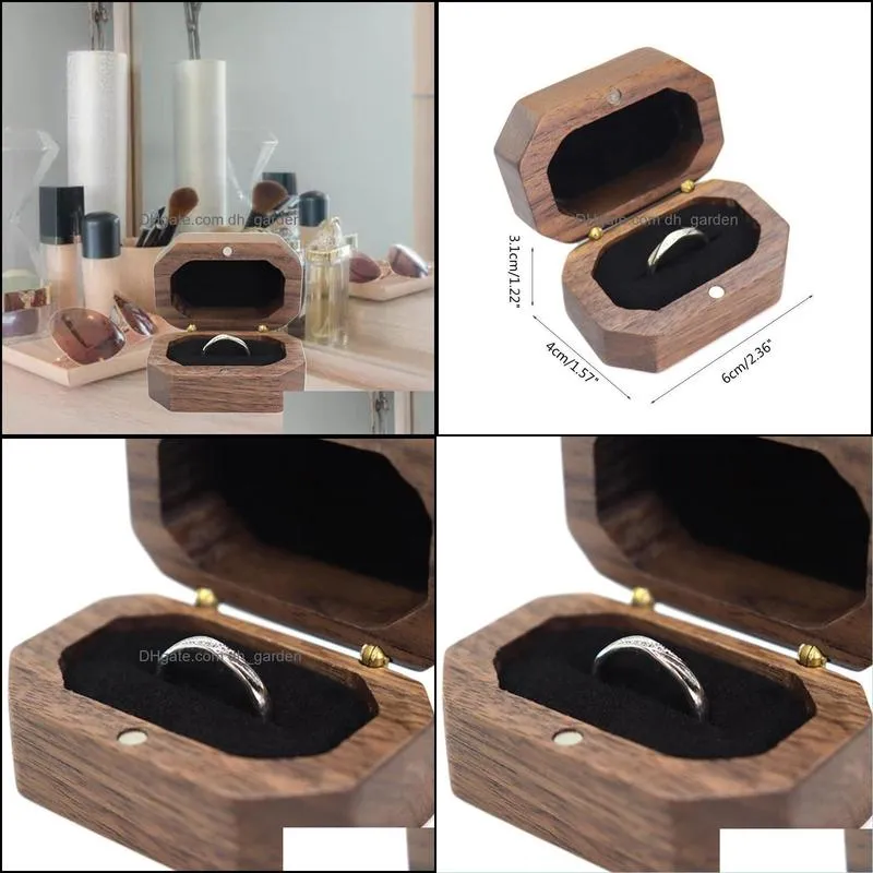 Jewelry Pouches Bags Black Walnut Wooden Engagement Ring Box Solid Wood We Are Married Organizer For Proposal Wedding Ceremony