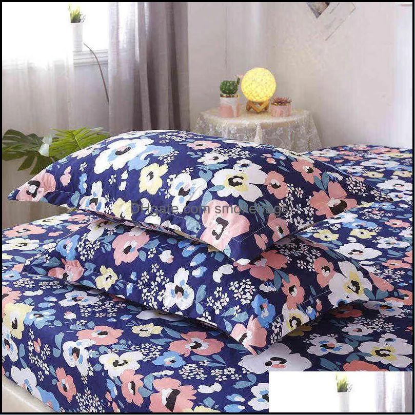 Bonenjoy 3 Pcs Bed Sheet Sets Queen Size Flower Printed King on Rubber Band sabanas de cama with Pillowcase 211224