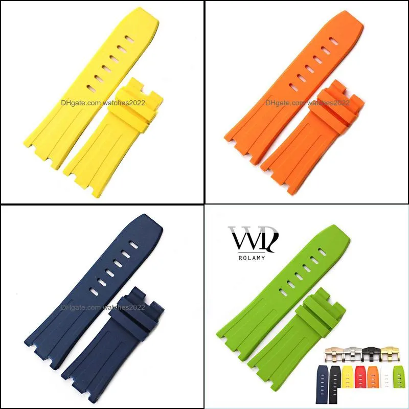 Rolamy 28mm Wholesale Waterproof Silicone Rubber Replacement Wrist Watchband Strap Belt With Buckle For ROYAL OAK OFFSHORE 220704