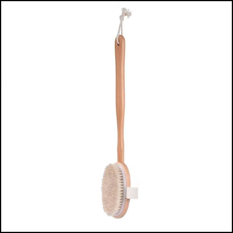 wood bath brush detachable long handle with two brush heads boar hair/ horse hair bath brush body massage brushes set