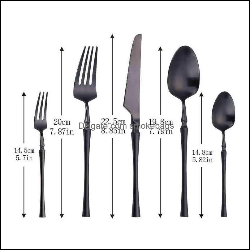 Black Cutlery Set Stainless Steel Tableware 5 Pcs Dishwasher Safe Dinnerware Fork Knife Spoon for Wedding Flatware Drop 211222