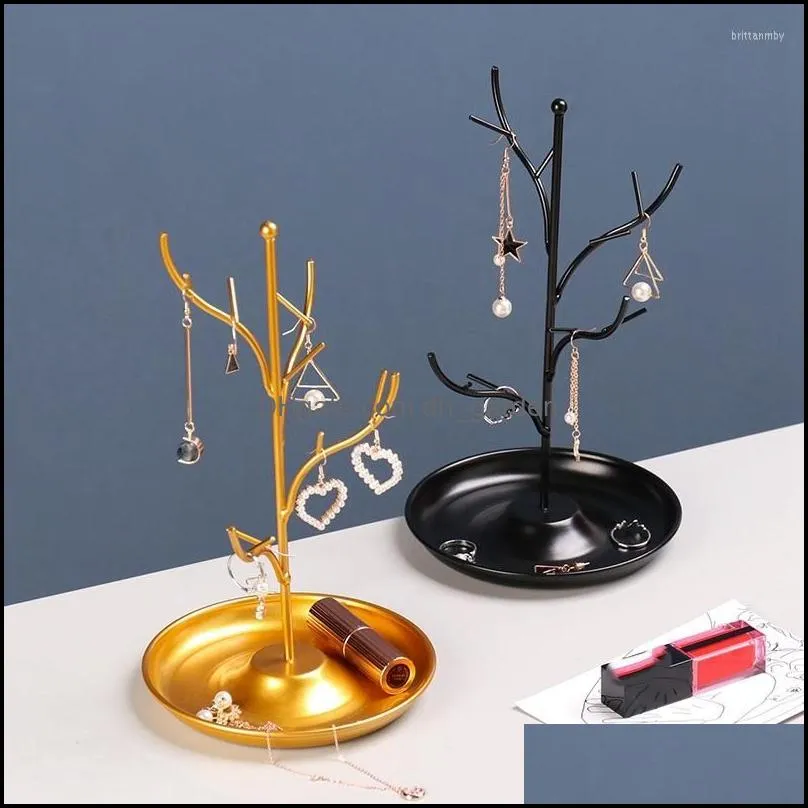 Jewelry Pouches 2 Pcs Display Stand Rack Tree Iron Necklace Earring Holder Bracelet Fashion Organizer Golden