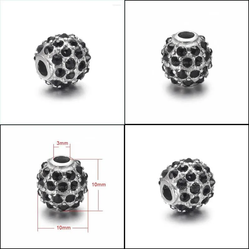 see pic Stainless Steel Round Bead Black Zircon 3mm Spacer Beads Metal Charms Accessories DIY Bracelet Jewelry Makingsee pic see picsee pic