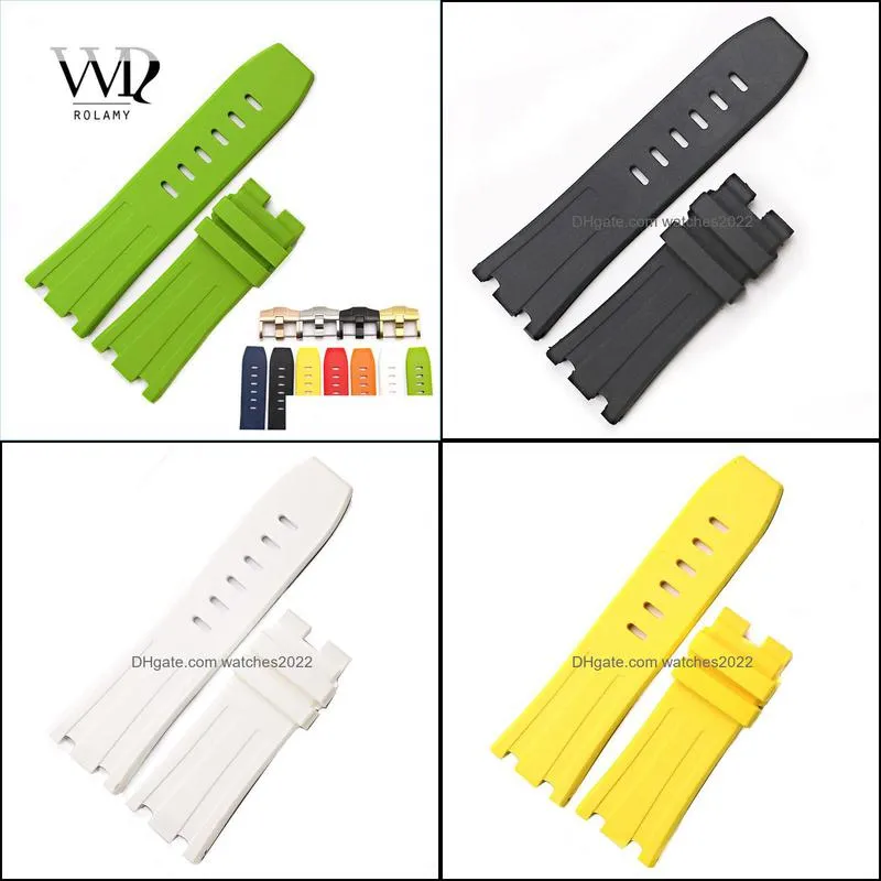 Rolamy 28mm Wholesale Waterproof Silicone Rubber Replacement Wrist Watchband Strap Belt With Buckle For ROYAL OAK OFFSHORE 220704