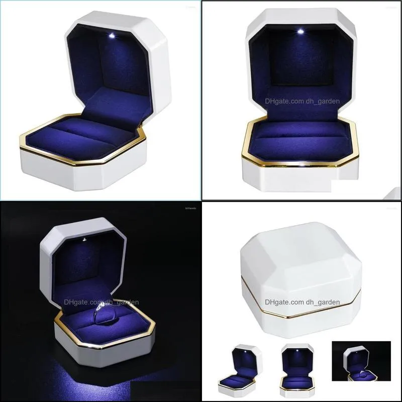 Jewelry Pouches Luxury High-grade Paint LED Light Ring Box Velvet Gift Wedding Engagement