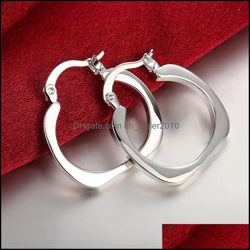 925 Sterling Silver Square Round 20mm Hoop Earrings For Woman Wedding Engagement Party Fashion Charm Jewelry 1253 T2