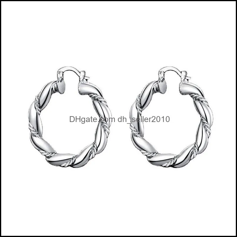 925 Sterling Silver Twisted Rope Loop 38mm Circle Hoop Earring For Woman Fashion Party Wedding Engagement Party Jewelry 1281 T2