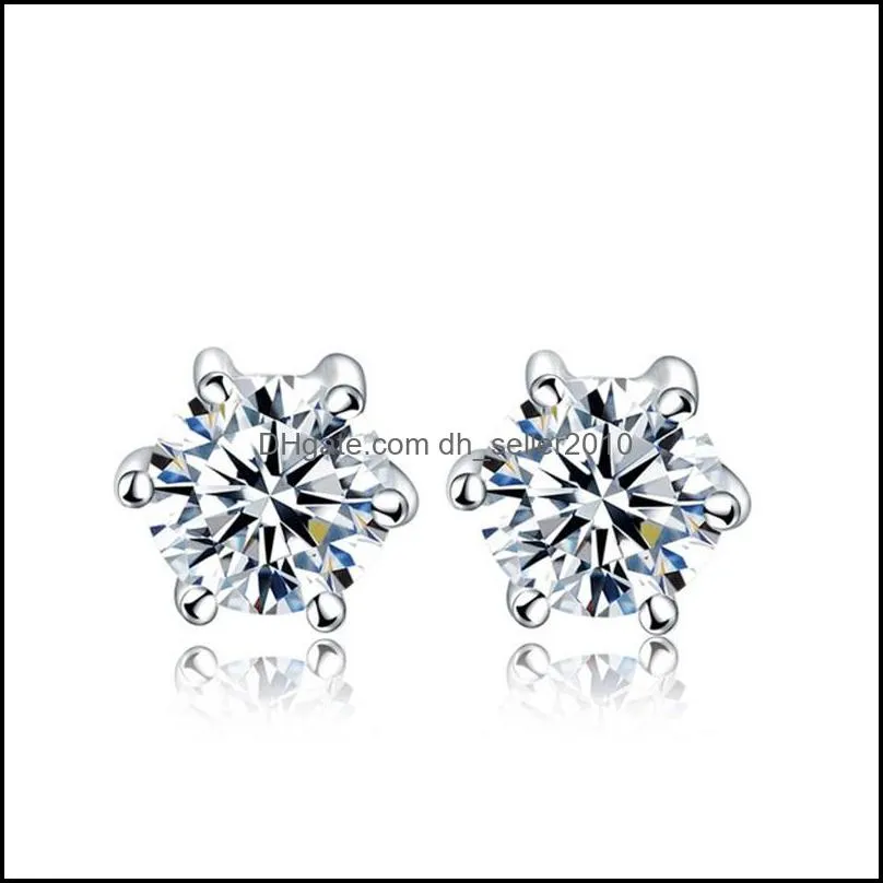 Shining S925 Sterling Silver Stud Earring Bling White Zircon Diamond Stone Earrings 18K Gold Plated Jewelry Wholesale 1272 B3