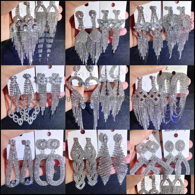 Dangle Chandelier Mix tassel Earrings Bling bling shine  rhinestone claw chain diamond exaggerated earring boutique wholesales Jewelry 11