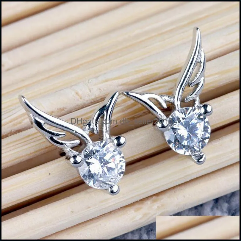 Women Angel Wings Stud Earrings Fashion South Korea Bohemian Ear Jewelry 925-Sterling-Silver Austrian Crystal Angel Wing 352 N2