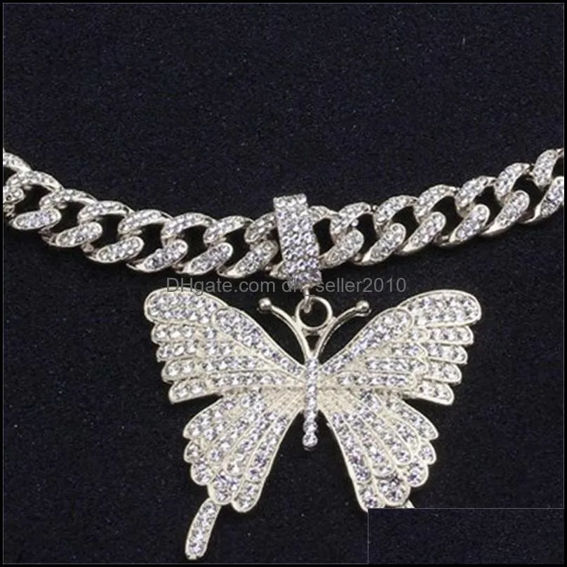 Stonefans Luxury Cuban Link Chain Choker Necklace Butterfly Pendant for Women Hip Hop Iced Out Rhinestone Necklace Jewelry 169 R2