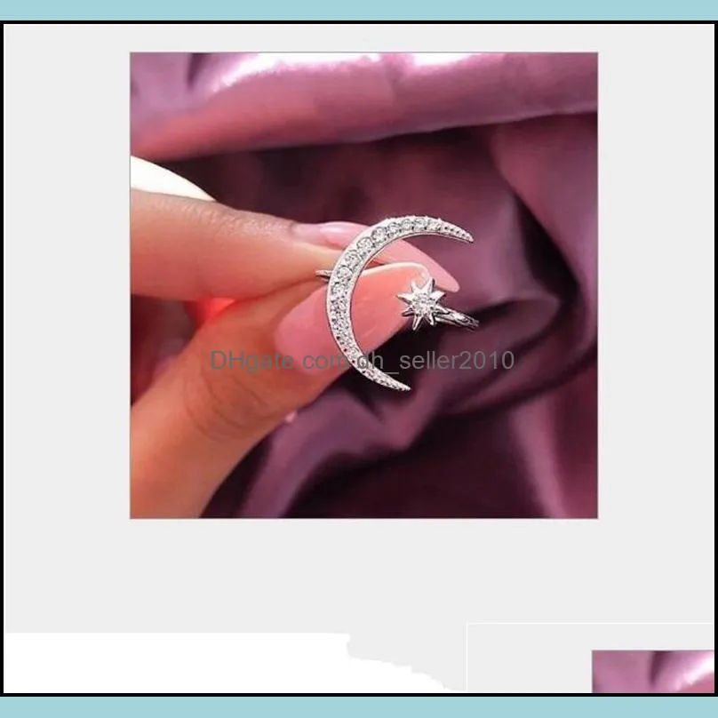 Plated Gold Band Rings Jewelry Stars Moon Crystal Rhinestone Opening Engagement Ring For Lady New Pattern 1 7jd J2B