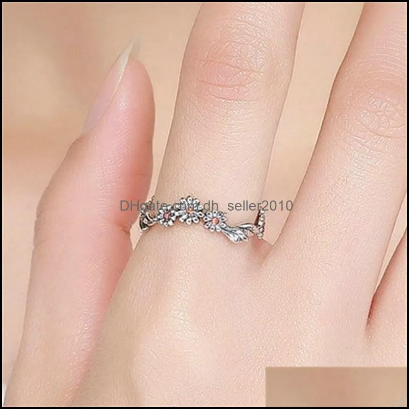100% 925 Sterling Silver Side Stones ring Twisted Daisy Flower Female Finger Rings for Women Wedding Silver Jewelry Anel SCR298 2023