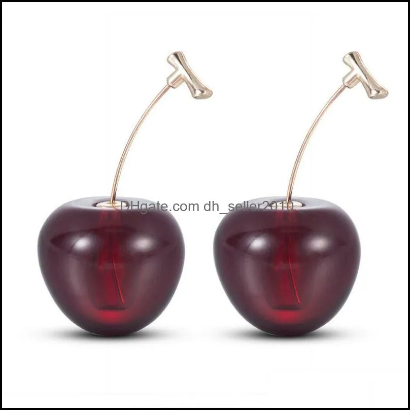 Cute Simulation Red Cherry Dangle Earrings Sweet Resin Gold Color Earring Women Girl Student Fruit Shape Jewelry