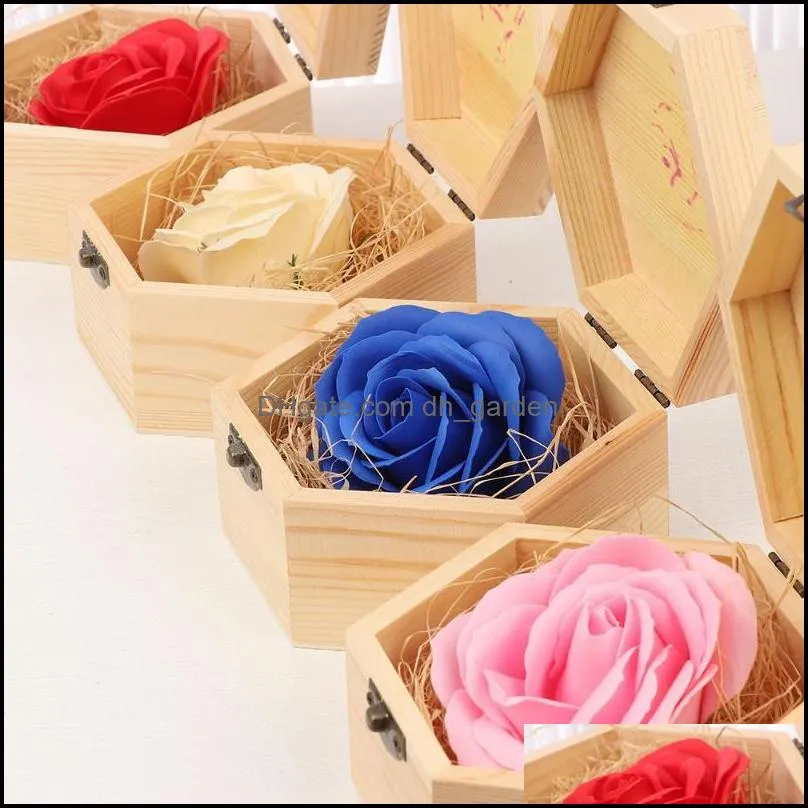 Jewelry Pouches Bags Anniversary Wooden Wedding Supplies Birthday Gift Box Valentine`s Day Ring Rose Soap Flower Brit22