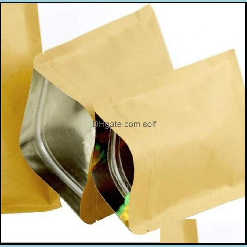 20pcs Small Kraft Paper Bag Inner Aluminum Foil Pouch Reusable Flat Packaging Zipper Bag 423 J2